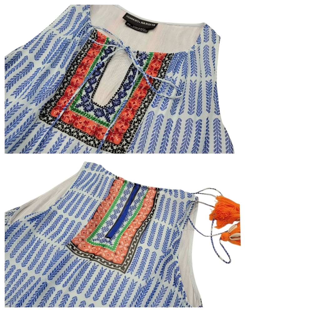 Hemant & Nandita Silk Tiered Mini Dress Bohemian Beaded Embellished Women’s XS - Picture 10 of 17